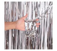 LHSJYG Rideaux Franges Rideaux à Franges en Aluminium, Toile de Fond dorée, décoration d'anniversaire, banderoles fête, Accessoires Stand Photo(Silver)
