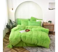LHTCCSHL 4 pièces Sets de Housses de Couettes en Peluche Moelleuse et Floue de Luxe (1 Housse de Couette en Fausse Fourrure + 1 Feuille + 2 Taies d'oreiller) (Color : Grass Green, Size : 200x230cm)
