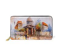 l'huile De Rue De L'Architecture Européenne Portefeuille Zipper Long Bourse en Cuir Véritable avec Titulaire de la Carte de Crédit pour Téléphone Femmes Fille Hommes