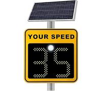 LHUITUI Panneau De Limitation De Vitesse Radar À LED, Panneau De Signalisation Radar À LED Solaire, avec Tous Les Accessoires, Technologie Radar À Micro-Ondes 60x90cm/24 x35-Yellow