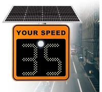 LHUITUI Panneau De Limitation De Vitesse Radar À LED, Panneau De Signalisation Radar À LED Solaire, avec Tous Les Accessoires, Technologie Radar À Micro-Ondes 60x90cm/24 x35-Orange