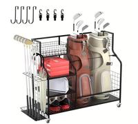 Lhysn Étagère pour sac de golf pour garage - Support de club de golf extra large - Convient pour 2 sacs et rangement de jouets d'extérieur (golf avec poches latérales)