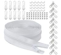 LHZHLE Rouleau de fermetures éclair continues pour la couture : #3 9,1 m de ruban en nylon blanc avec 20 curseurs