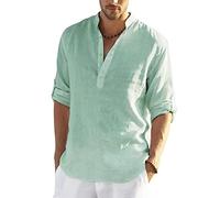 Li&An Chemise en Lin Hommes Coupe ajustée Manches Longues Chemise d'été t-Shirt d'été Classique décontracté Hommes Chemises 4XL