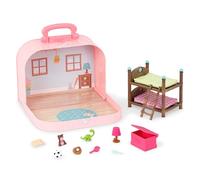 Li’l Woodzeez Valise de Voyage avec Lits superposés Portables | Comprend 14 pièces au total, avec valise, lit superposé, 2 matelas, échelle et accessoires miniatures, 3 ans et +