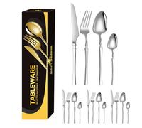 Li Lot de 16 couverts en acier inoxydable avec fourchette cuillère et couteau résistant Idéal pour cuisiner des viandes, des repas à la maison, des voyages et des activités de plein air