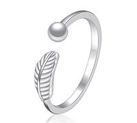 Li-ly Premium Qualité Fille Fille Argent Plaqué Anneau De Mode Plume Zircon Anneau Ouvert Réglable en Acier Inoxydable Bague Bijoux pour Cadeau d'anniversaire Petite Amie