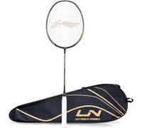 Li-Ning Calibar X Combat Raquette de Badminton 3D en Graphite de Carbone 85 g, Tension de Corde de 13,6 kg et Couverture complète Gratuite (Noir/Vert Citron)
