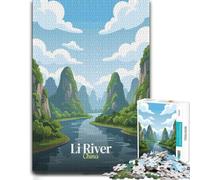Li River China Landscape Illustration Puzzle À Motif 1000pcs (52x38cm) Défi | Un cadeau pour passionné de puzzles pour les soirées d’hiver, parfait pour se détendre.