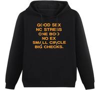 LI XIAOYA Good Sex No Stress One Boo No Ex Small Circle Big Checks Hoodies Long Sleeve Pullover Loose Hoody Sweatershirt Black S