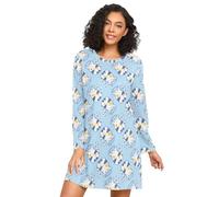 LI ZHI XIN Chemise de nuit à manches longues pour femme, chemise de nuit pour femme, chemise de nuit, col rond, ample, grande taille, vêtements de nuit Xxxl xxl, xxl, motif animal chat dessin animé