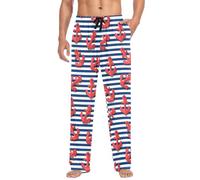 LI ZHI XIN Pantalon de pyjama long pour homme Printemps Automne Fin Style ample Taille élastique Sangle à nouer avec poche S-XXL Motif ancre de bateau Rayures Bleu marine, multicolore, S