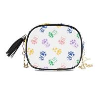 LI ZHI XIN Petit sac à bandoulière pour femme et fille avec chaîne en polyuréthane avec pompon et empreintes de pattes de chat mignonnes