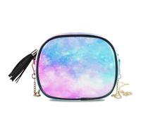 LI ZHI XIN Petit sac à bandoulière pour femme et fille avec chaîne en polyuréthane avec pompon pailleté Motif galaxie Dream Magnifique flocon de neige