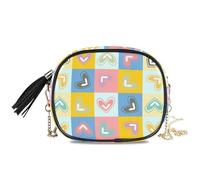 LI ZHI XIN Petit sac à bandoulière pour femme et fille avec chaîne en polyuréthane et pompon Motif à carreaux en forme de cœur