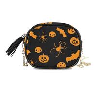 LI ZHI XIN Petit sac à bandoulière pour femme et fille en polyuréthane avec pompon, chauve-souris citrouille d'Halloween