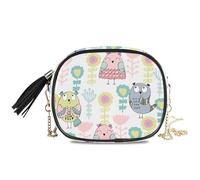 LI ZHI XIN Petit sac à bandoulière pour femme et fille en PU avec pompon, motif chouettes bohèmes, fleurs