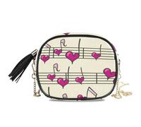 LI ZHI XIN Sac à bandoulière pour femme et fille avec chaîne en polyuréthane et pompon Motif note de musique