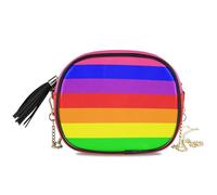LI ZHI XIN Sac à bandoulière pour femme et fille avec chaîne en polyuréthane Motif rayures arc-en-ciel