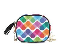 LI ZHI XIN Sac à bandoulière pour femme et fille avec chaîne en polyuréthane - Petit sac à bandoulière avec pompon - Motif géométrique abstrait coloré