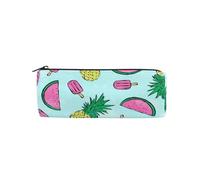 LI ZHI XIN Trousse à crayons circulaire ronde zippée pour étudiants et adolescents, petite trousse de maquillage, 20,3 x 7,6 x 7,6 cm, en été, imprimé fruits frais tropicaux, crème glacée, multicolore