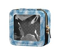 LI ZHI XIN Trousse de maquillage en cuir transparent avec double fermeture éclair Motif plume et feuille, multicolore, L'13cm * W'12cm * H'5.5cm（5.1*4.7*2.2 in), Trousse de beauté