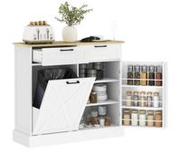 LIA Buffet cuisine avec meuble poubelle 38L meuble cuisine rangement 2 tiroirs étagère à épices et plan de travail blanc