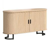 LIA Buffet salon meuble de rangement ovale avec 2 portes coulissantes et étagères réglables 140x40x75cm bois naturel