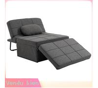 LIA Chauffeuse 4 en 1 fauteuil lit convertible pouf dossier 5 niveaux métal/lin gris 200kg