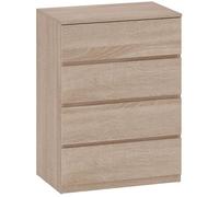 LIA Commode 4 tiroirs en bois avec guides en métal et poignées rainurées 60x40x80 cm couleur hêtre