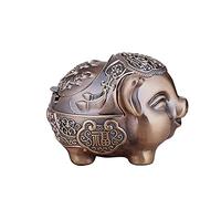 LIABI Cendrier en forme de cochon - Résistant au vent - Avec couvercle - Portable - Pour l'extérieur et l'intérieur - En métal - Style vintage - Pour la maison ou le bureau - Bronze rétro