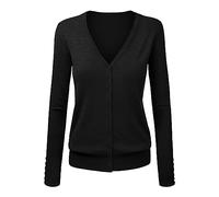 liaddkv Cardigan en tricot pour femme - Col en V - Élégant - Couleur unie - Court - Manteau en tricot - Pull automne hiver - Avec bouton - Tricot fin - Cardigan pour femme - Bleu, Noir , M