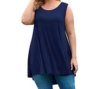 liaddkv Débardeur pour femme - Grandes tailles - Haut uni - T-shirt long surdimensionné - T-shirt ample - T-shirt d'été léger - T-shirt de sport - T-shirt de yoga décontracté, bleu foncé, XXL
