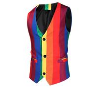 liaddkv Gilet de costume pour homme, sans manches, gilet d'affaires, décontracté, coloré, col en V, gilet formel, léger, arc-en-ciel, veste slim smoking frack, costume d'affaires, mariage, rouge, M