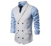 liaddkv Gilet rayé formel classique - Col en V - Veste sportive - Pour homme - Coupe droite - Gilet de mariage élégant avec boutons, Blanc., XL