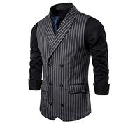 liaddkv Gilet rayé formel classique - Col en V - Veste sportive - Pour homme - Coupe droite - Gilet de mariage élégant avec boutons, gris foncé, M