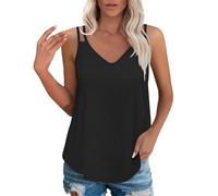 liaddkv Haut jacquard uni tendance décontracté sans manches avec double bretelles pour femme T-shirt à manches courtes, Noir , L
