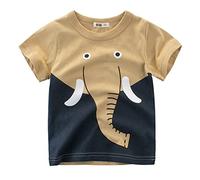 liaddkv Manches Dessin animé Hauts T bébé col rond vêtements enfants pour 17 t-shirts courts animaux t-shirt hauts frères et sœurs Pulls enfants, kaki, 3-4 ans