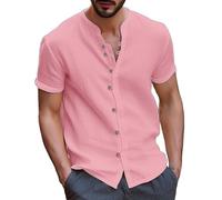 liaddkv Mode Homme Printemps Et Été Chemise Décontractée à Manches Courtes Col Rond en Coton Respirant Hauts en Coton pour Hommes Chemise à Motif Floral, Rose, XXL