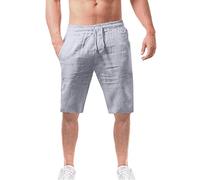 liaddkv Short d'été pour homme en coton et lin décontracté et tendance - Pantalon court stretch pour homme, Zb-gris, XXL