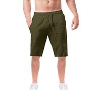 liaddkv Short d'été pour homme en coton et lin décontracté et tendance - Pantalon court stretch pour homme, Zb-vert, XL