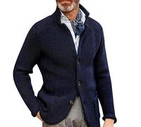 liaddkv _ Veste de costume en tricot bleu pour homme Coupe droite Automne Hiver Loisirs Blazer Classique Veste chaude Convient pour fête, rendez-vous, bal, mariage, smoking, bleu, L