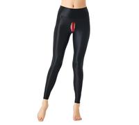 Liaeglam Fermeture éclair invisible ouverte entrejambe été brillant transparent pantalon de yoga taille haute satin sexy femmes leggings