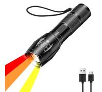LIAISIMI Lampe de Poche Rechargeable 4 en 1, 4 Fonctions Lumière (Blanc/Rouge/Jaune/Orange), Mise au Point Réglable, Étanche, Lampe Tactique pour Randonnée, Chasse et Militaire