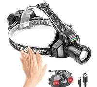 LIAISIMI Lampe Frontale Rechargeable avec Voyant Rouge, Super Lumineux | Lampe Frontale LED Ultra Puissante avec 6 Modes, Zoomable, 90° Réglable, étanche pour Camping, Course, Piles Non Incluses