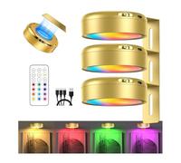 LIAISIMI Lot de 3 Eclairage Tableau Sans Fil, Eclairage Tableau LED Sans Fil Rechargeable, Lampes Magnétiques Avec Télécommande, Lampe Tableau 13 Couleurs RGB, pour Galerie Vitrines Armoire (Or)