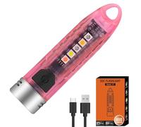 LIAISIMI Mini lampe de poche 400 lumens, porte-clés LED rechargeable, avec lumière latérale, 12 modes avec lumière latérale UV, rouge, bleu, jaune, IPX6 (1 paquet de poudre transparente)