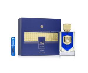 Liam Blue Shine Eau de parfum 100 ml, parfum arabe unisexe de longue durée, avec atomiseur rechargeable 5 ml, parfum durable avec notes d'agrumes, fruitées et boisées (Liam Blue Shi)