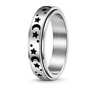 Lian Bagues rotatives en acier inoxydable pour homme et femme - Motif lune, étoile et fleur - Cadeau de Saint-Valentin (6-12)