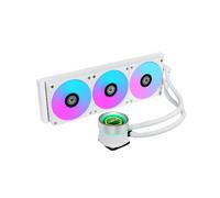 Lian Li Galahad II Trinity 120 Blanc : Watercooling AIO, radiateur 398mm, 3x 120mm PWM, 89.1 CFM, 3.66 mmH2O, sockets AM4/AM5, RGB, 16.59 dB pompe